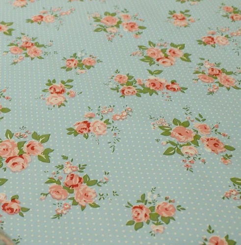 POLKA DOT DUCK EGG BLUE PINK FLOWERS PVC OIL VINYL TABLE CLOTH PROTECTOR FABRIC