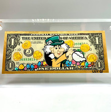 Mad Hatter Cryptocurrency Art Dollar Bill Money Art Hand-painted BTC XRP ETH Art