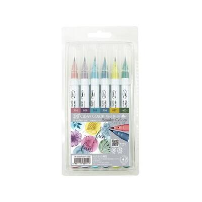Kuretake ZIG Clean Color Real Brush Watercolour Pens 6pcs