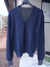 Magliaró pullover uomo scollo a V grigio blu toppe ai gomiti tg.48 maglia fine 
