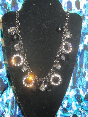 SIMPLY VERA WANG NWT $34 women's necklace black clear stones party disco 