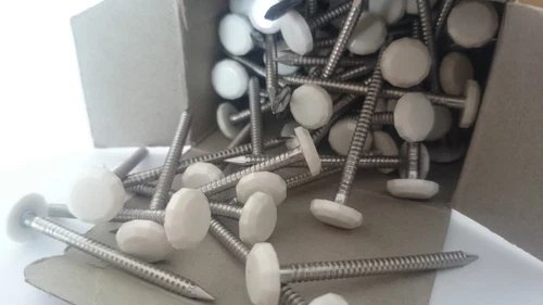 1000 x 50mm White Polytop Plastic Headed Nail Poly Top - Stainless Steel