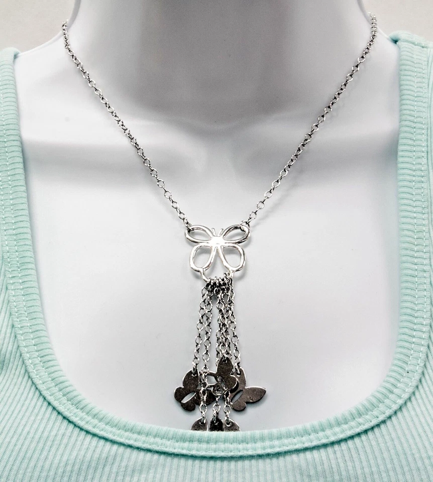 Nuevo Collar Mariposa Italia Plata de Ley 925 Chapado en Rodio Eslabón Ovalado Cuelga