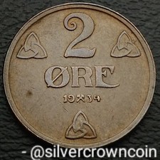 Norway 🇳🇴 2 Ore 1934. KM#371. Bronze Two Cents coin. King Haakon VII. Key Date