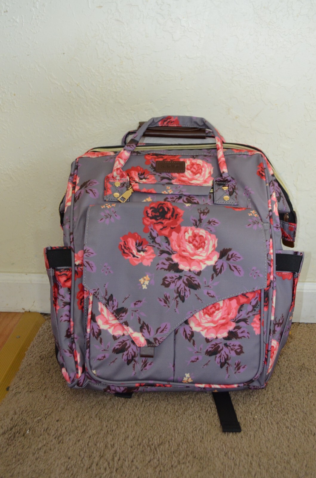 Floral Diaper Bag Backpack Set New 3-Piece Large Baby Essentials-image