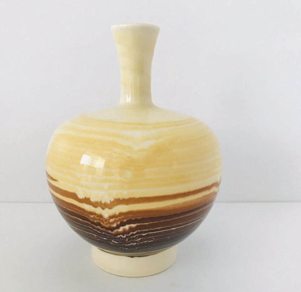 Glazed Pottery Vase HAEGER Earth tones Brown Pale Yellow 8.5” Tall New - Image 3 of 4