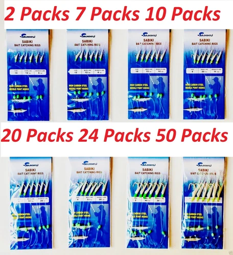 2,10,24,100 PK sabiki bait rigs 6 hooks fishing lure size: #1/0,2,4,6,8,10,12&14