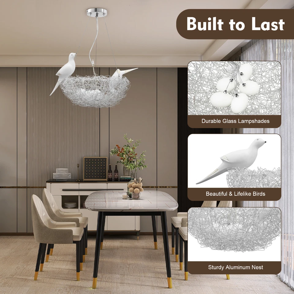 Modern Bird Nest Glass Chandelier Pendant Light Ceiling Lamp AC110V-220V - Image 4 of 4