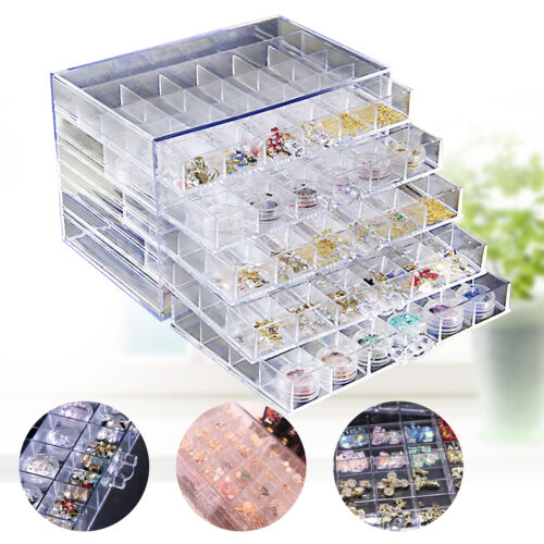 120 Grids Nail Art Rhinestone Gems Bead Acrylic Storage Display Tray Box Clear  - Picture 1 of 11