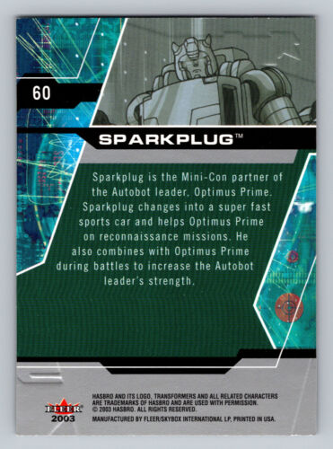 2003 Fleer Transformers Armada #60 Sparkplug Mini Con Trading Card Hasbro - Picture 2 of 2