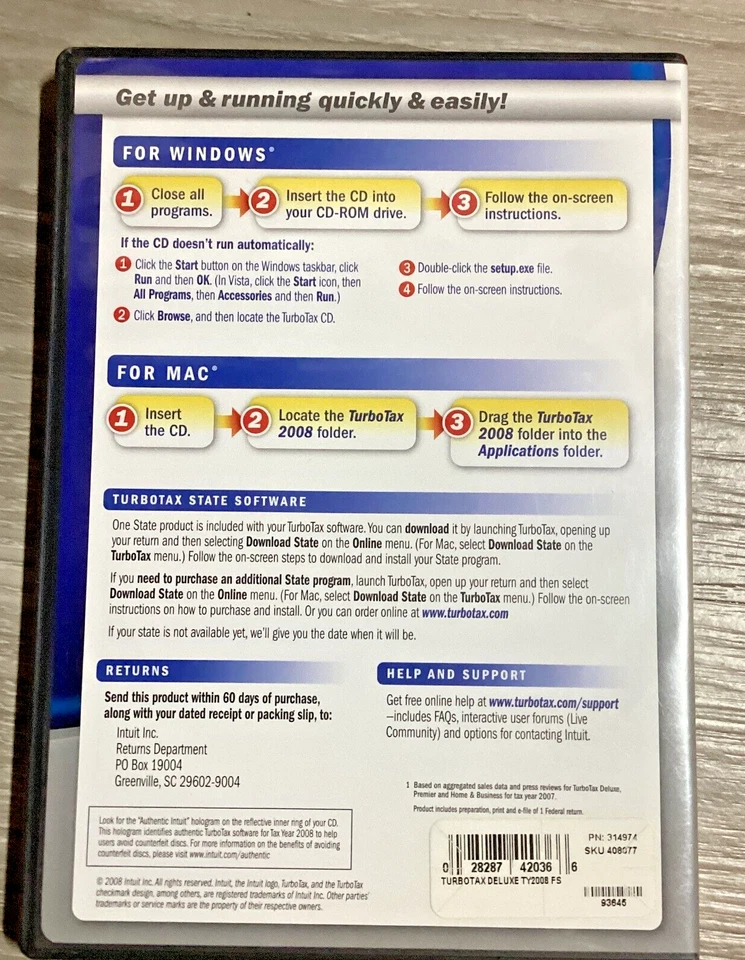 2008 TurboTax Deluxe Federal + State Maximize Deductions Case and CD Back Taxes - Image 2 of 4