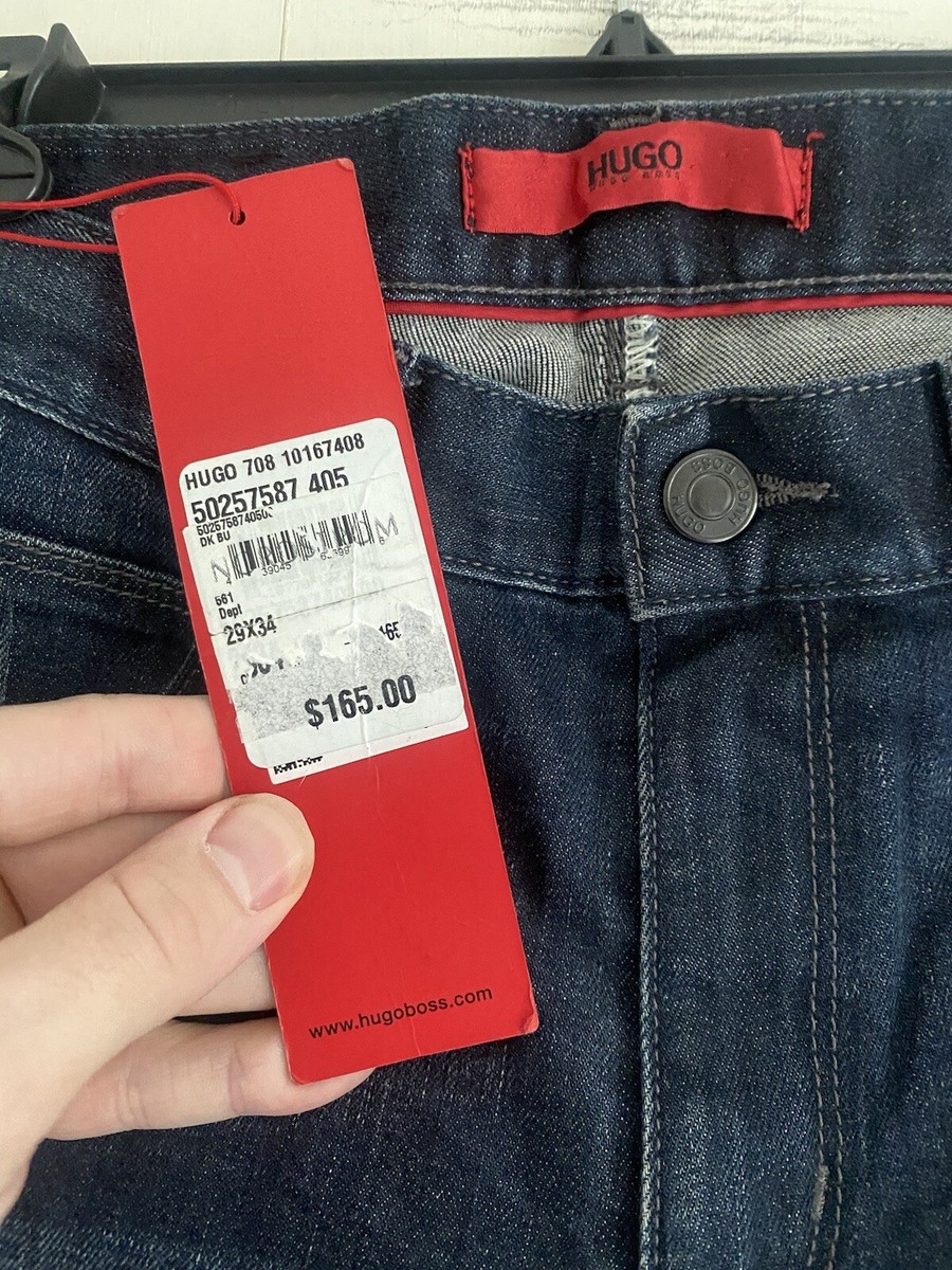 NEW Hugo Boss Dark Wash Logo Button Patch Men's Jeans 28