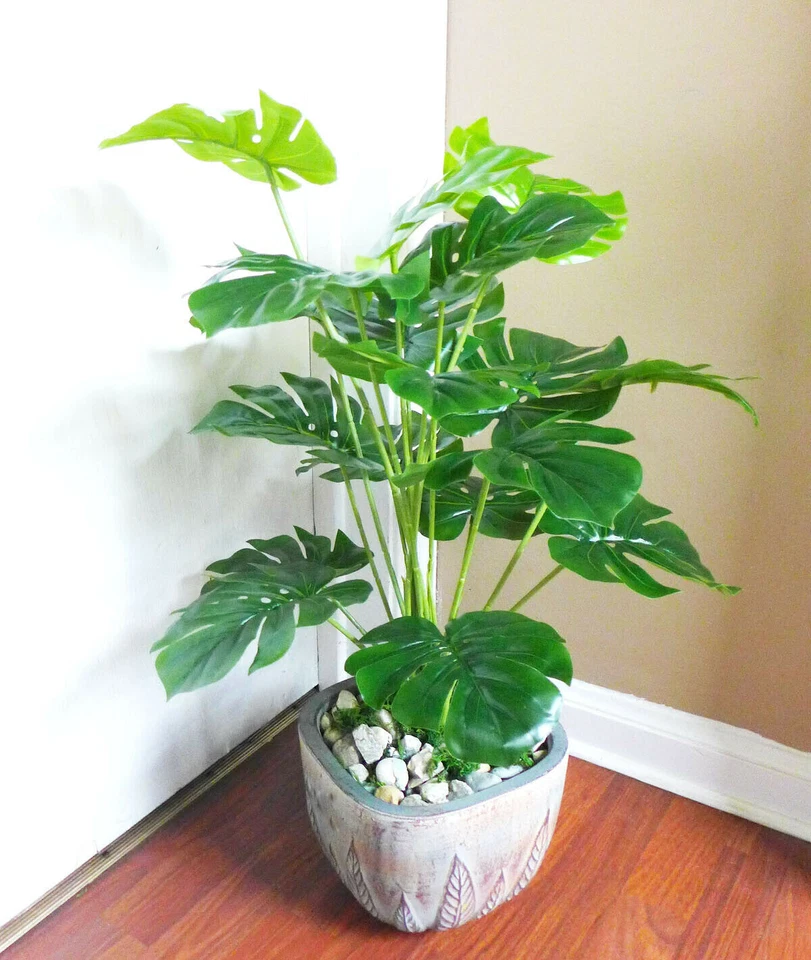 Planta Monstera Artificial 21" Alto Palmera Arbusto Imitación 18 Cabezas Hojas de Tortuga EE. UU. Foto 3 de 4