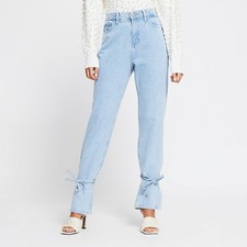 River Island Womens High Rise Sienna Tie Hem Light Jeans