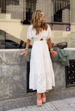 ZARA NWT WOMAN SS24 PERFORATED KNOTTED EMBROIDERED DRESS WHITE | 3256/695