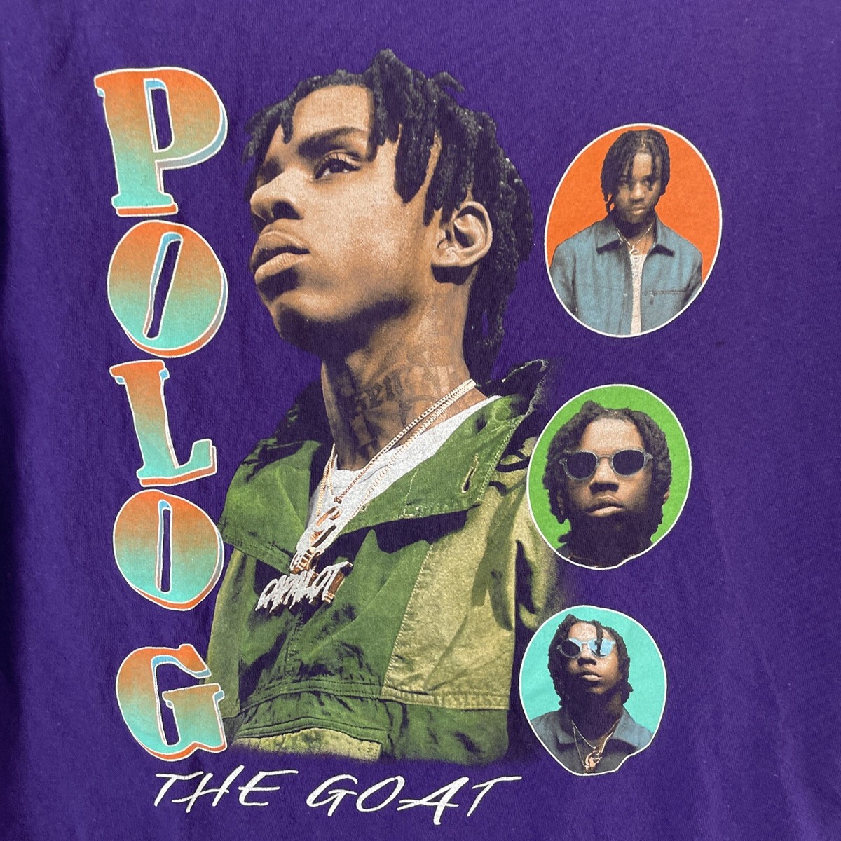 Polo G Mens T Shirt Rap Music Graphic Purple Large Cotton Crew
