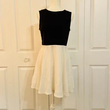 English Rose Sleeveless White Black Vegan Leather Fit and Flare Mini Dress Large