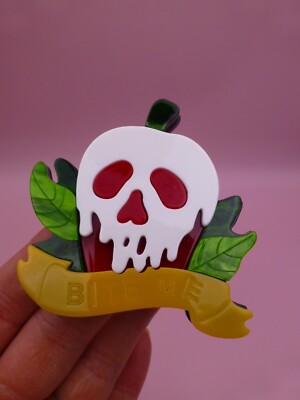 Boxed Vintage modern BROOCH Handmade Bite Me Skull acrylic bakelite