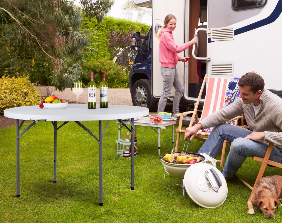 Mesa comercial redonda plegable de 48" mesa de comedor de plástico para exteriores  Foto 4 de 4
