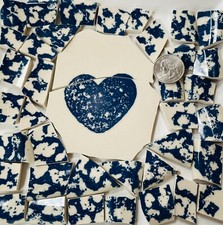 Broken China Mosaic Tile Arts and Craft Supplies - Blue White Heart Tile E815