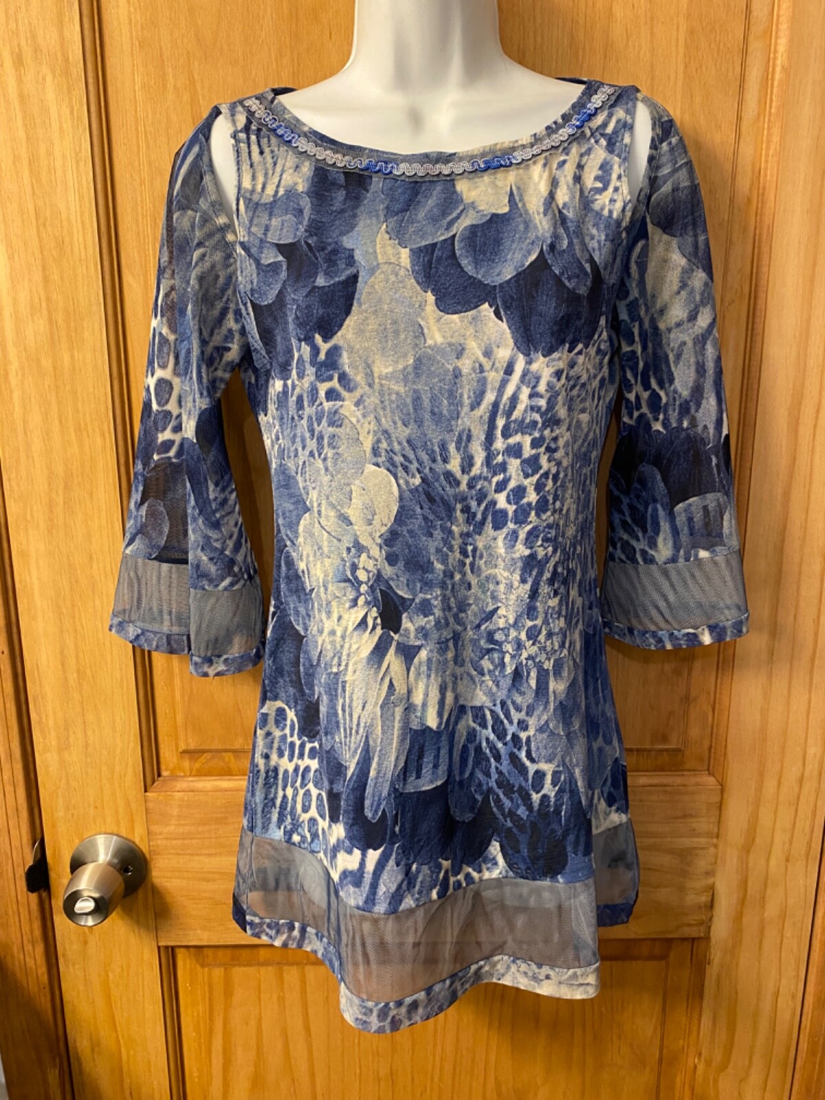 ANAC Designed by Kimi Womens Floral Mesh Tunic Cold Shoulder Top Size Small (Y)