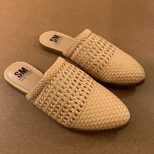 SM New York Women's Size 6 Beige Reanne Woven Pointed Toe Mule Slip On Flat New