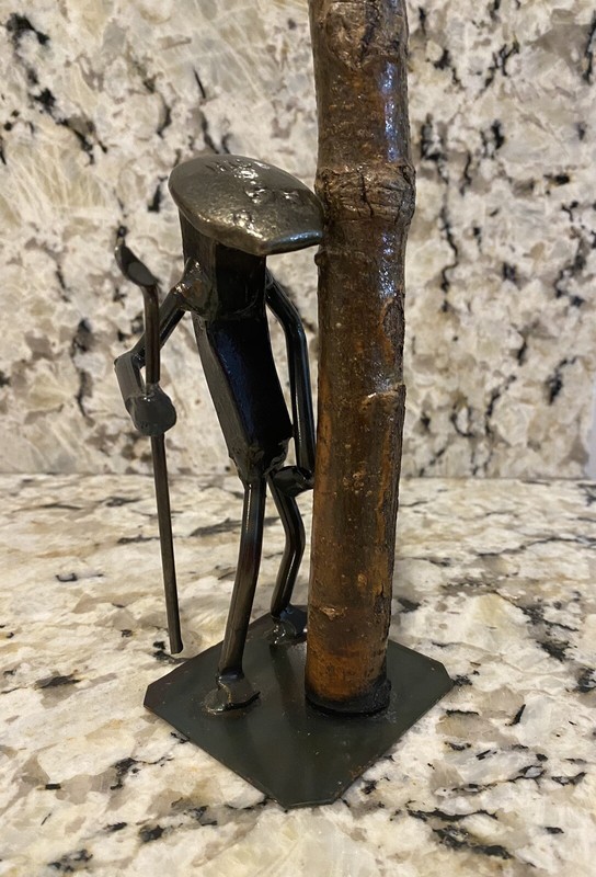 Golfer Relief Funny Metal Art Railroad Spike Sculpture Handcrafted 9”by Roland
