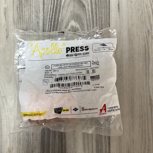 Apollo Press 801 2 Coupling Less Stop 2" Copper Plumbing Low Lead USA 10077697