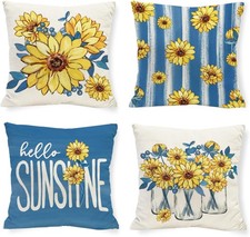 Sunflower Hello Sunshine Pillow Cover Summer Yellow 4 Pack 18 in