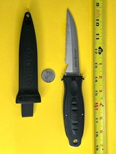 Aqua Lung 304 S.S. Squeeze Fixed Blade Dive Knife w/ Sheath Read