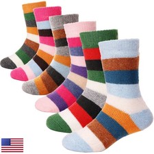 ANTSANG Kids Merino Wool Hiking Socks 6 Pairs Color Stripe 4-7Y