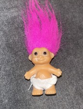 Vintage Russ Troll Baby Hot Pink Hair 2" Doll Figure w/ White Diaper