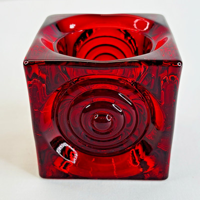 Vintage Ruby Red Glass Bullseye Cube Candle Holder 2.5  Square MCM Small