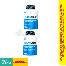 2X EVLution Nutrition Lion’s Mane 1000mg 60 Veggie Caps Brain Memory Focus