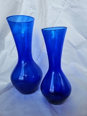 2er Set Vintage Glasvasen Kobaltblau   Mid Century Optic Swirl (30cm & 25cm)