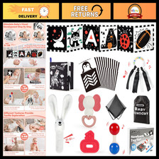 10 Pcs Black White Baby Toys Set - Tummy Time Mirror, Rattles, Teethers, Senso