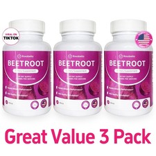 3PCS Rosabella Organic Beet Root 60 Capsules Natural Energy Boost Blood Pressure