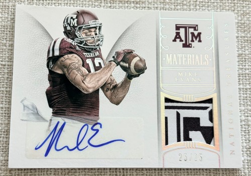 🔥RARE🔥MIKE EVANS🔥2015 NATIONAL TREASURES🔥 TEAM LOGO ON PATCH🔥AUTO🔥/25
