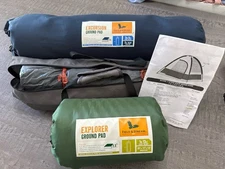 Quest Wedge Dome Tent 2 Person 7x5 ft Model D7548-B + 2 Field & Stream Pads New