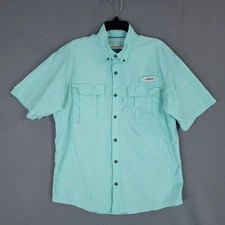 Magellan Outdoors Men's Casual Button-Down Shirt Blue-Green M Nylon