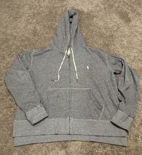 Polo Ralph Lauren Hoodie Womens Large Full Zip Comfort Fleece Pony Preppy Gray