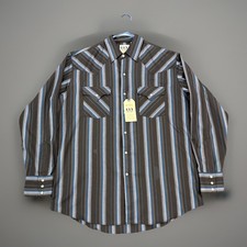Ely Cattleman Western Shirt Mens Large Blue Gray Striped Pearl Snap Cowboy NWT