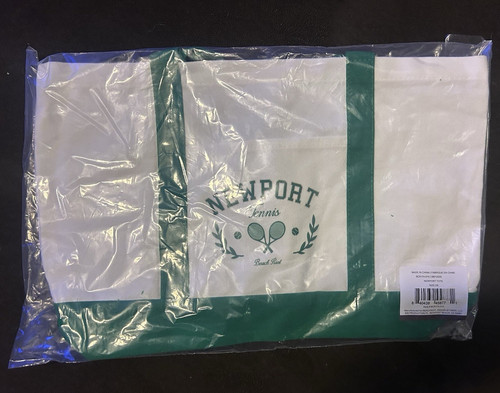 Newport Tennis Beach Riot Tote Bag White/Green with Tennis Racket Logo