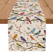 13x72 Inch Spring Summer Table Runner Colorful Birds Branches Decoration