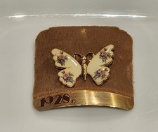 New 1928 Gold Tone Floral Enamel Butterfly Brooch Pin Made in USA