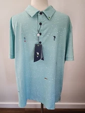 William Murray Shirt Mens L Green Fish Diving Print Performance SS Golf Polo NWT