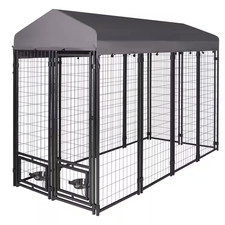 4 Ft. X 8 Ft. Outdoor Dog Kennel Fence with Rotating Feeding Door and Polyester