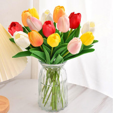 15PCS Artificial Tulips Real Touch 14" Silk Faux Flowers Colorful