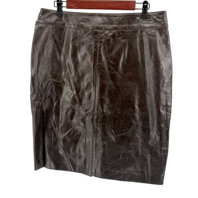 Vintage 90s Laundry by Shelli Segal Chocolate Brown Genuine Leather Pencil Skirt