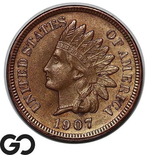 1907 Indian Head Cent Penny, Choice AU